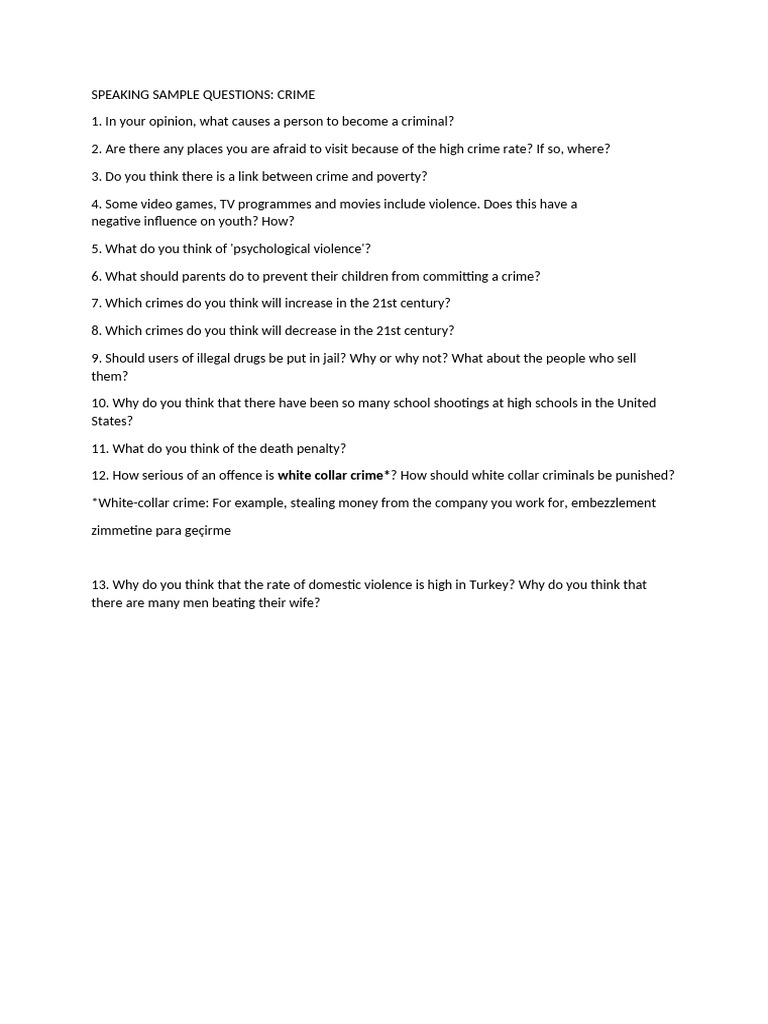 Crime Discussion Questions for Speaking | PDF