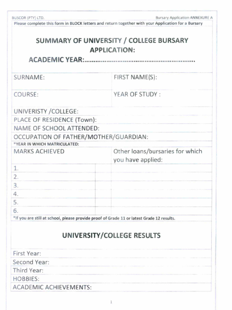 Bursary Application Form | PDF