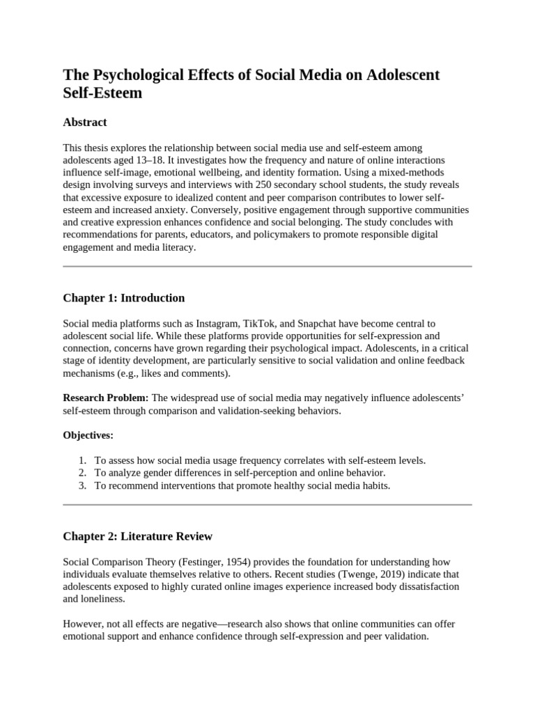 Social Media's Impact on Adolescent Self-Esteem | PDF | Self Esteem ...