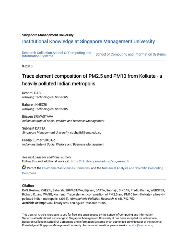 Trace Element Composition of PM2.5 and PM10 From Kolkata - A Heav | PDF ...