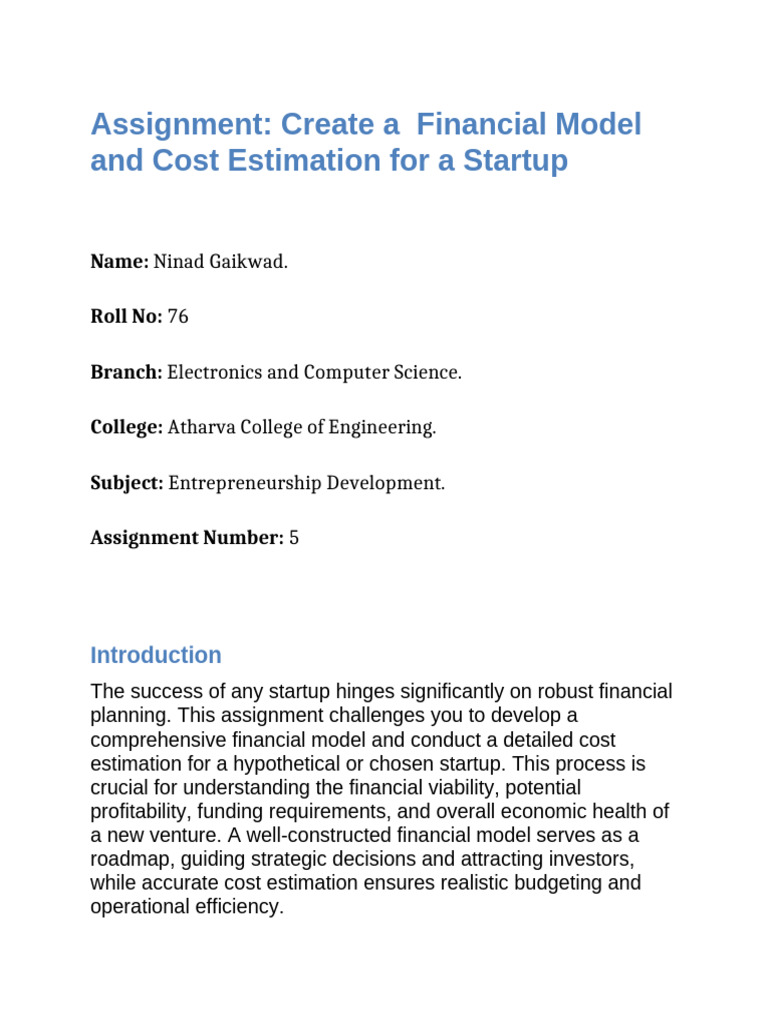 Financial Model & Cost Estimation Guide | PDF | Expense | Return On ...