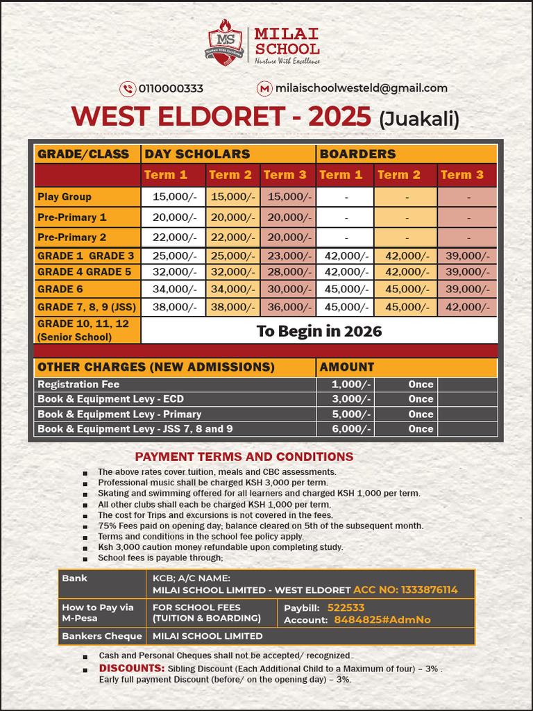 Milai School 2025 Fees Structure | PDF | Tuition Payments | Cheque