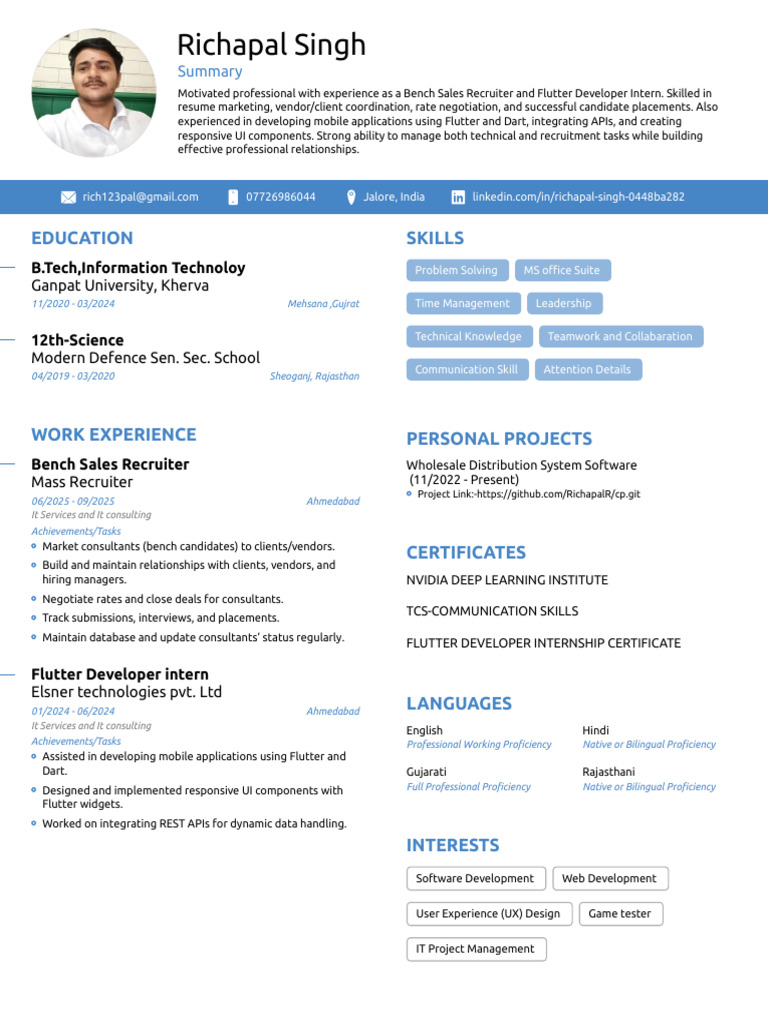 Richapal Singh Recruiter Resume | PDF | Computing | Information Technology
