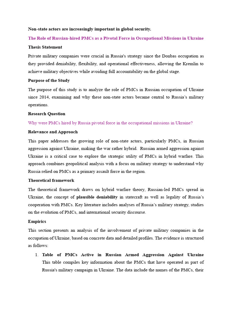 PMCs in Russia's Ukraine Operations | PDF | Russia | World Politics