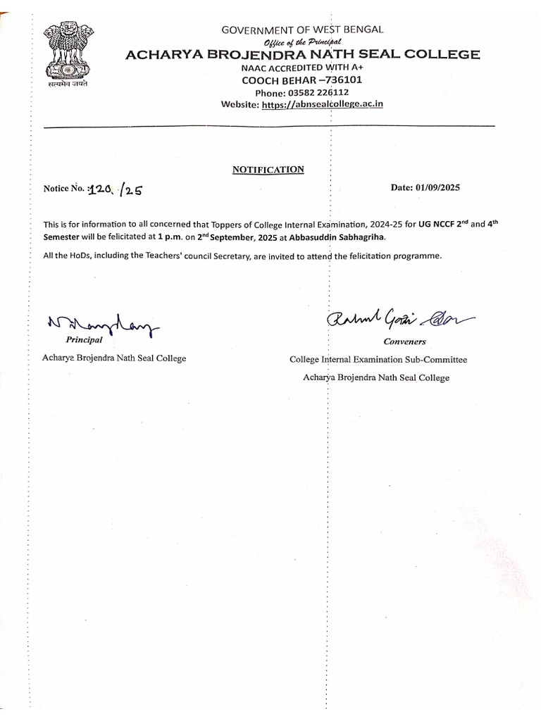 Felicitation 2&4 Sem 2025 College Internal Exam. | PDF