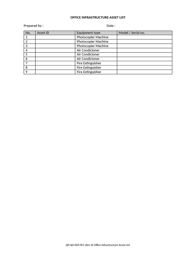 Asset List Form | PDF