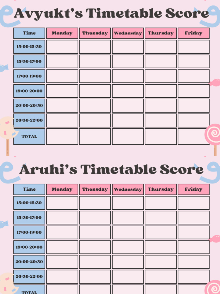 Weekly Timetable Scores Overview | PDF