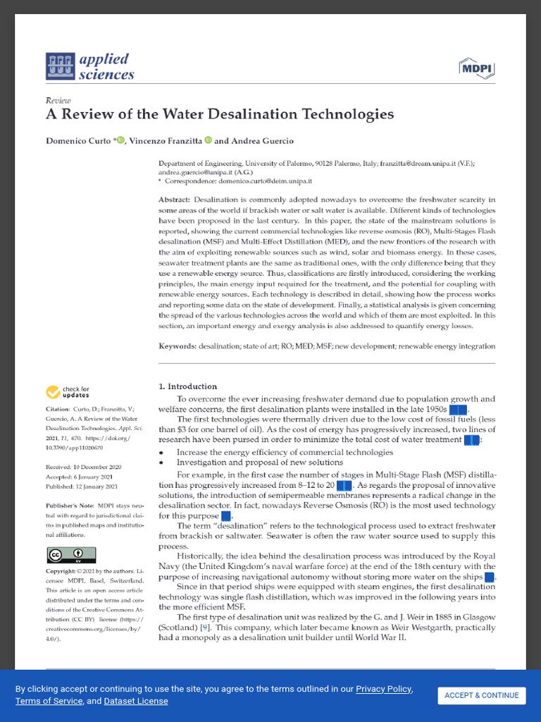 (PDF) A Review of The Water Desalination Technologies - Semantic ...