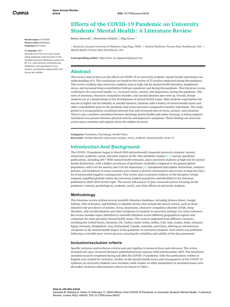 Effects of The COVID-19 Pandemic On University Students Mental Health ...