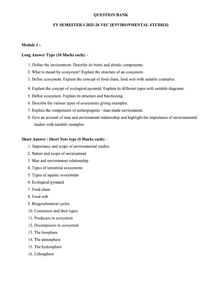 Es Question Bank | PDF