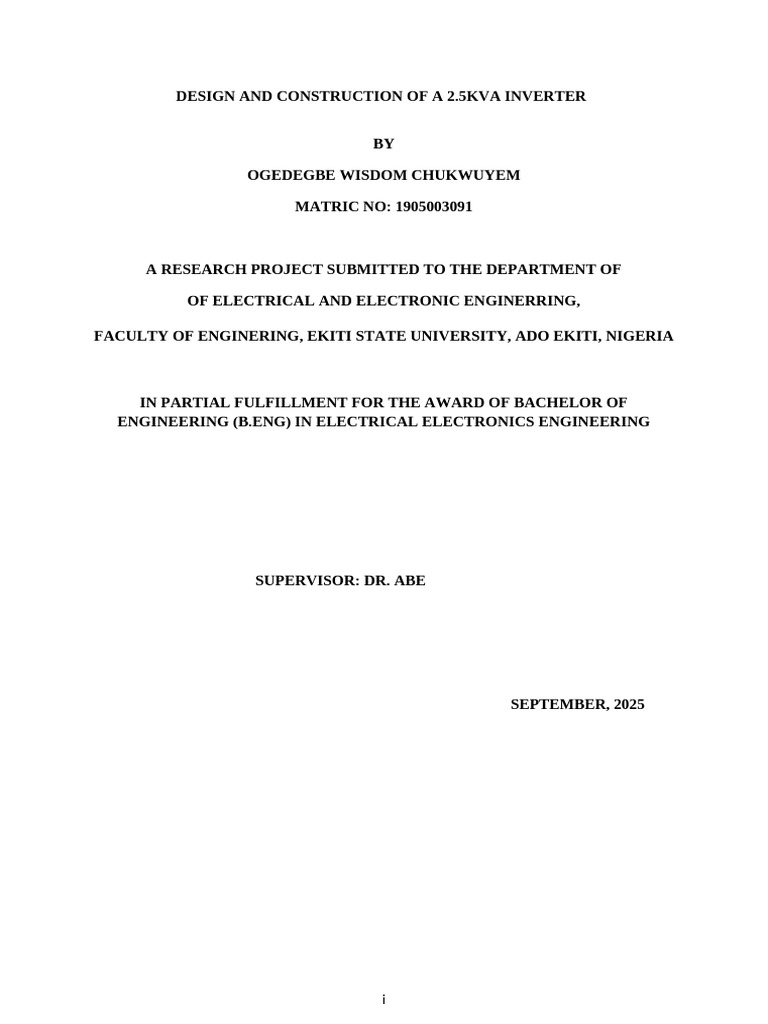 Design of 2.5kVA Inverter System | PDF | Power Inverter | Direct Current