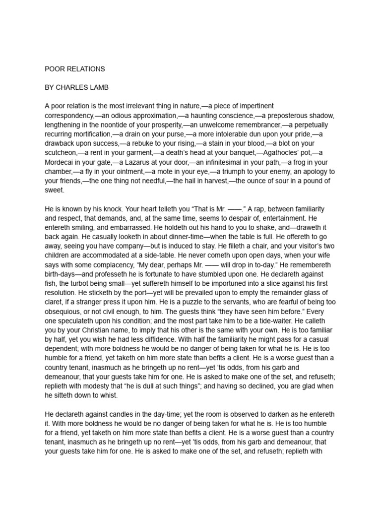 Power Relation by Charles Lamb Original Text PDF | PDF