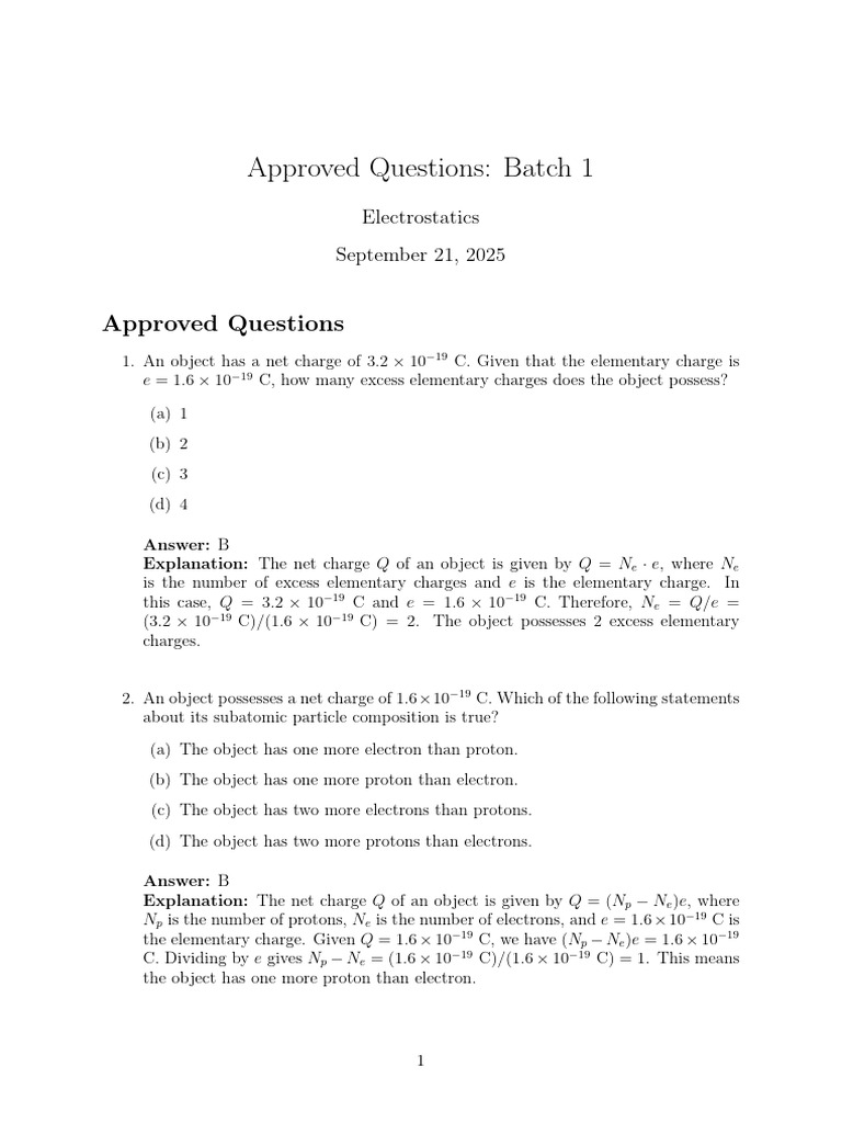 Electrostatics 1 | PDF | Electron | Acceleration