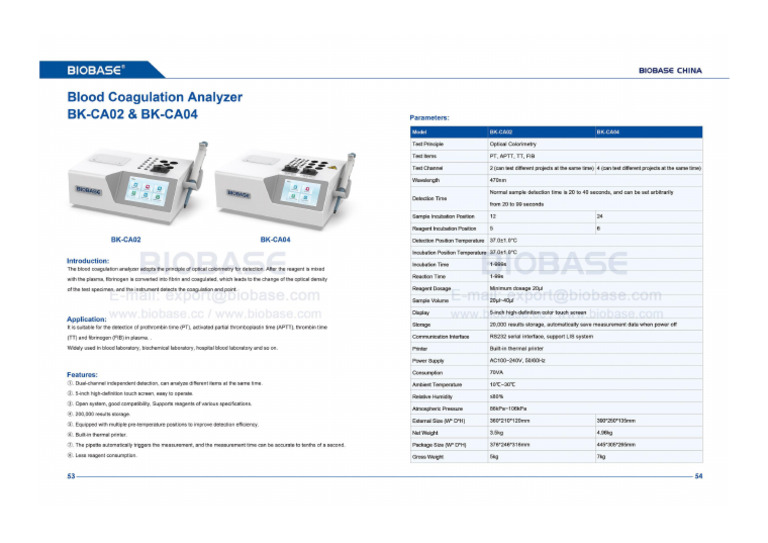 53-54 Blood Coagulation Analyzer BK-CA02&CA04 | PDF