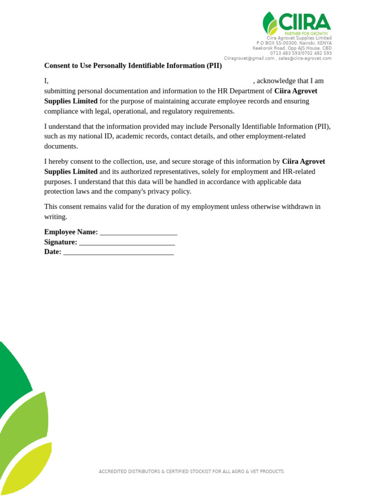 Consent To Use Personally Identifiable Information | PDF