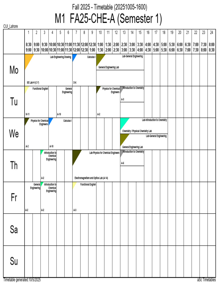 CUI Lahore Fall 2025 Timetable | PDF | Heat | Engineering