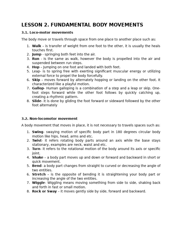 Fundamental Body Movements Explained | PDF