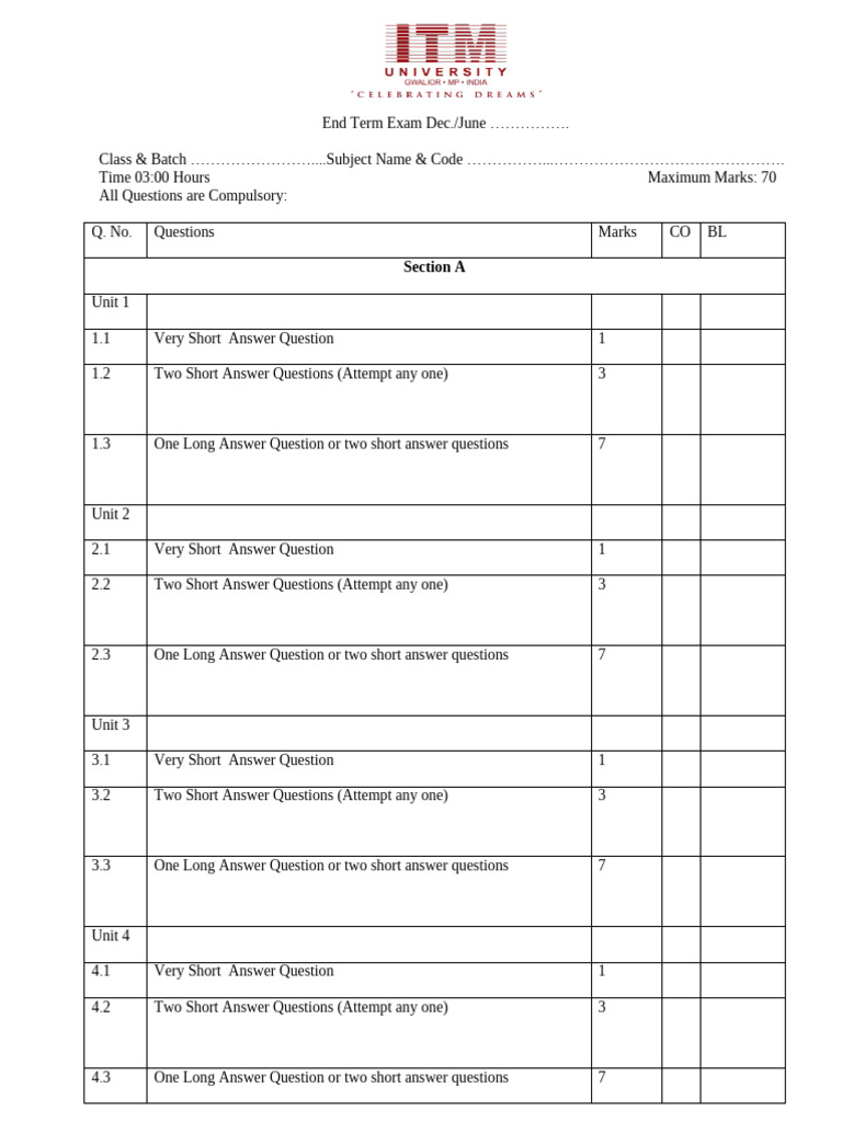 70 Marks Format | PDF