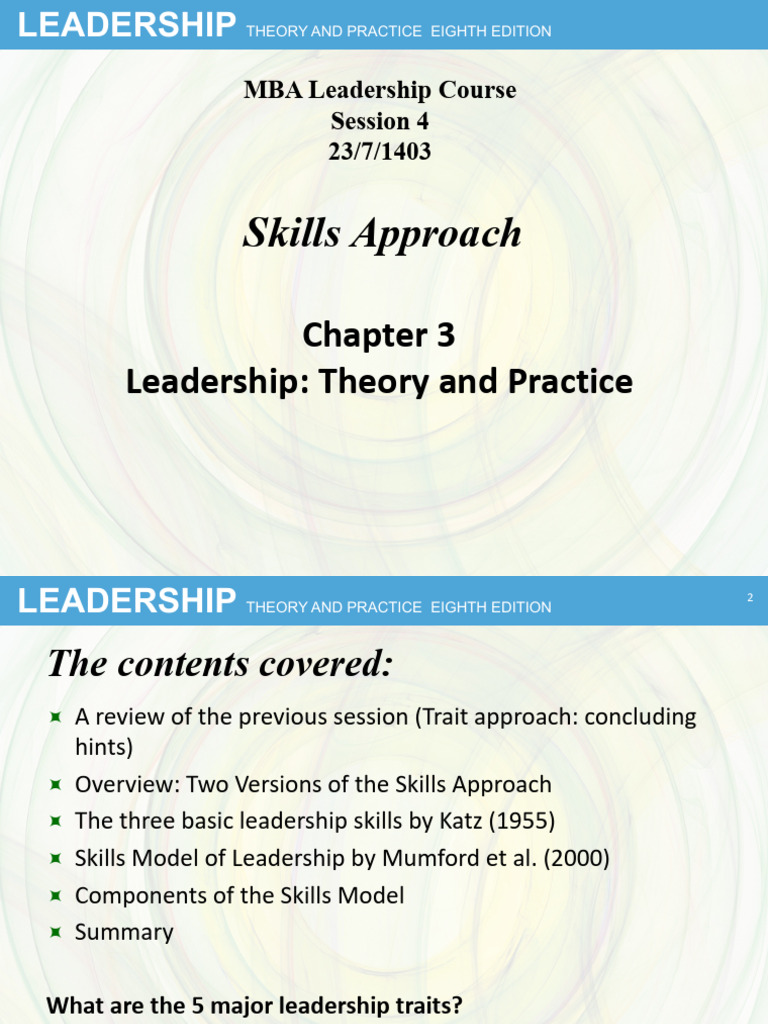 Skills Approach in Leadership Theory | PDF | Leadership | Motivational