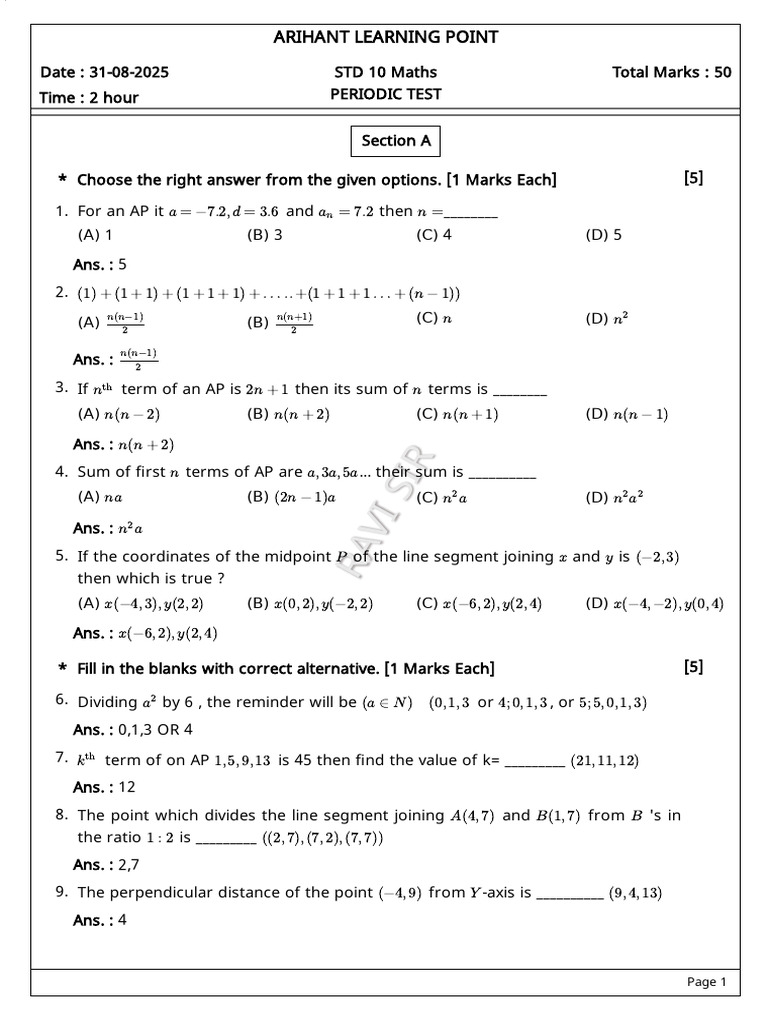 10th Grade Maths Periodic Test Questions | PDF | Polynomial | Quadratic ...
