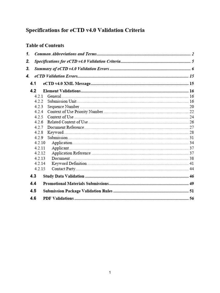 eCTD v4.0 Validation Criteria Guide | PDF | Xml | Xml Schema