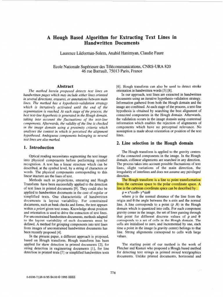 Hough Transform for Handwritten Text Line Extraction | PDF | Perception ...
