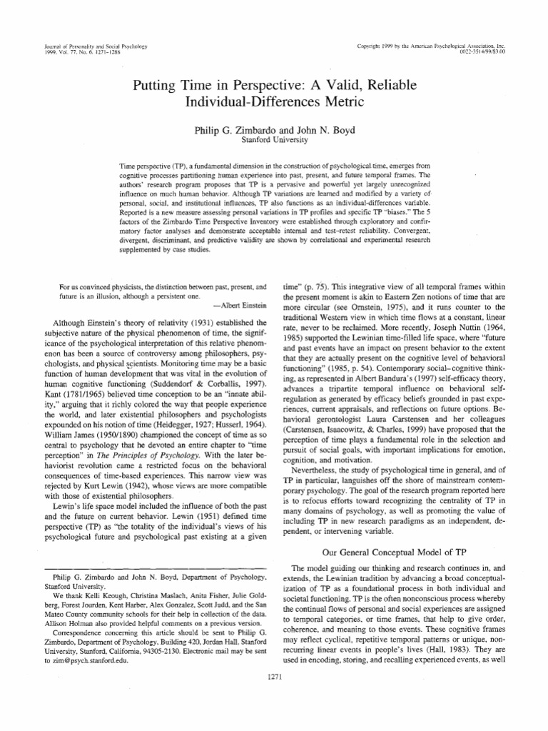 Putting Time in Perspective A Valid Reliable Indiv | PDF