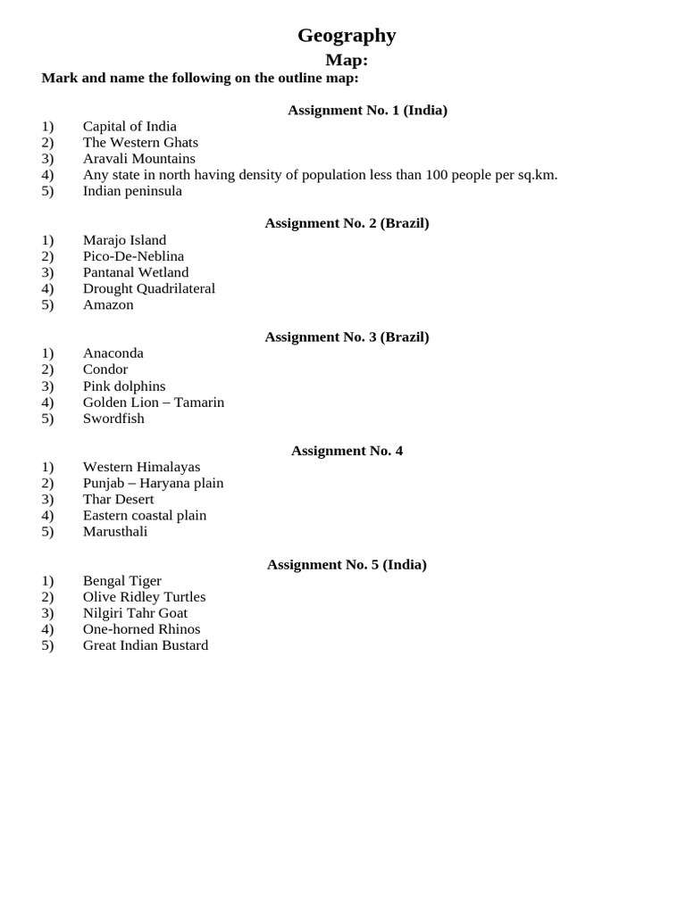 Geography Assignments: India & Brazil | PDF