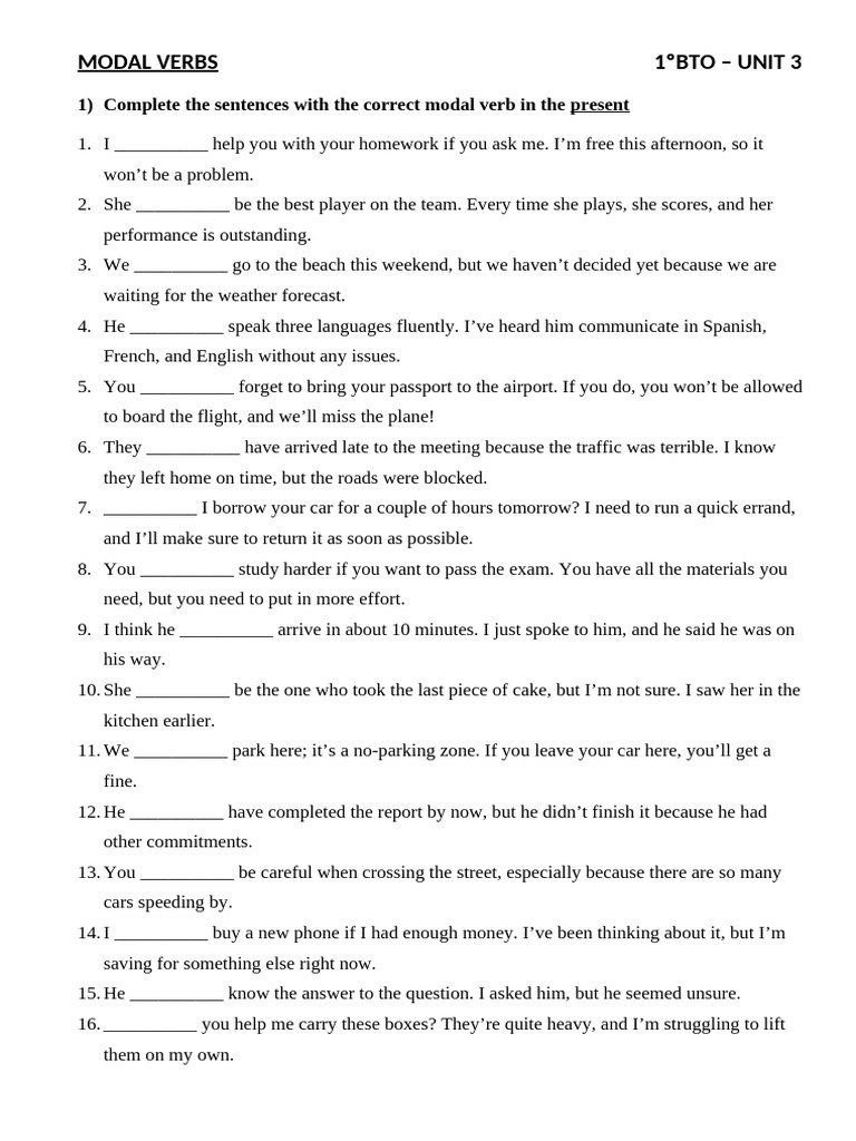 Modal Verbs Exercise Solutions | PDF | Verb
