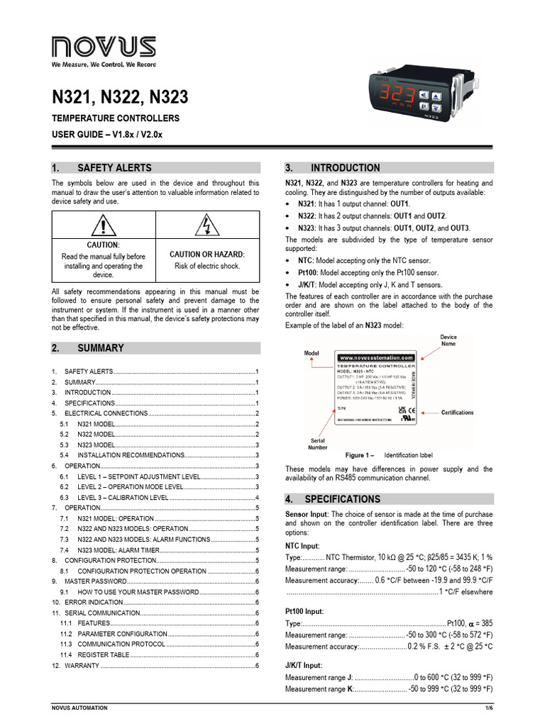 Novus N322 Temperature Controller Manual | PDF | Thermocouple ...