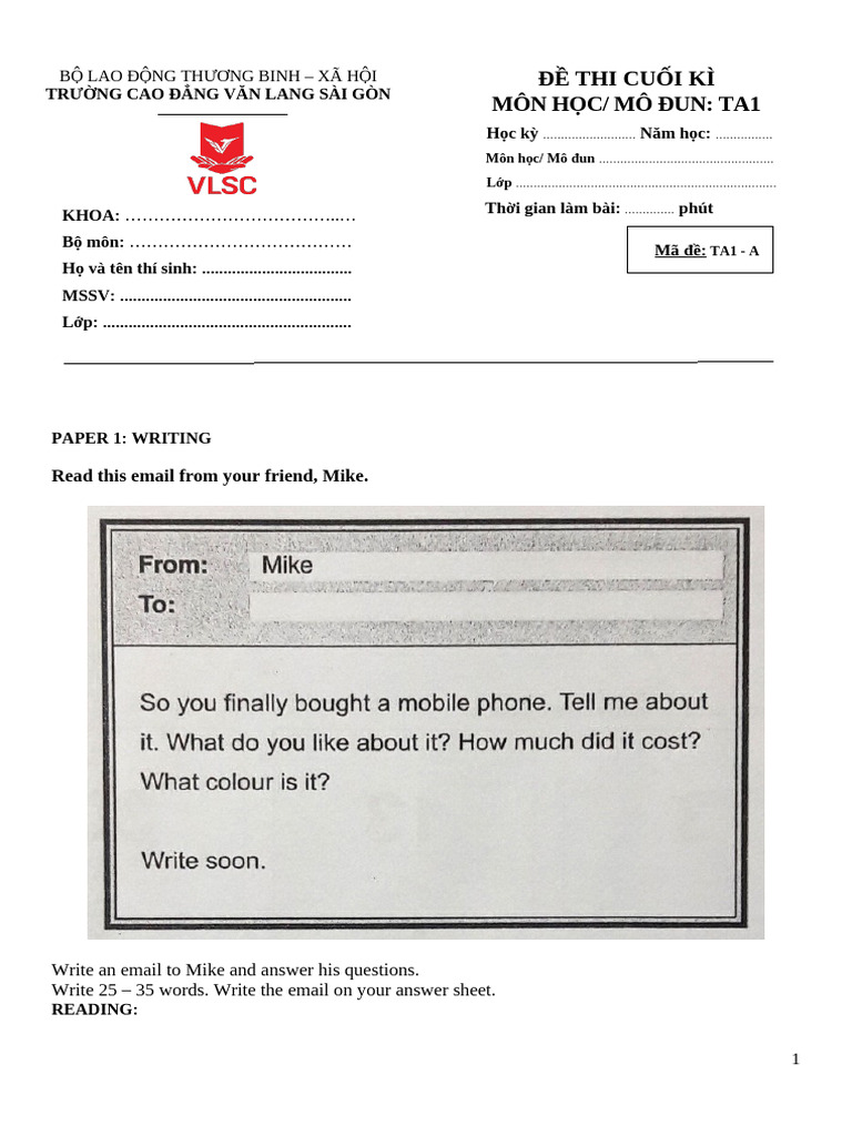 Final Test A | PDF