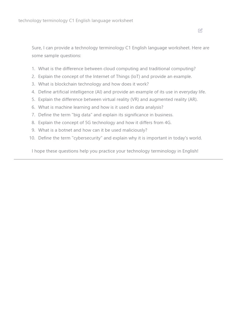 C1 English Technology Terminology Worksheet | PDF