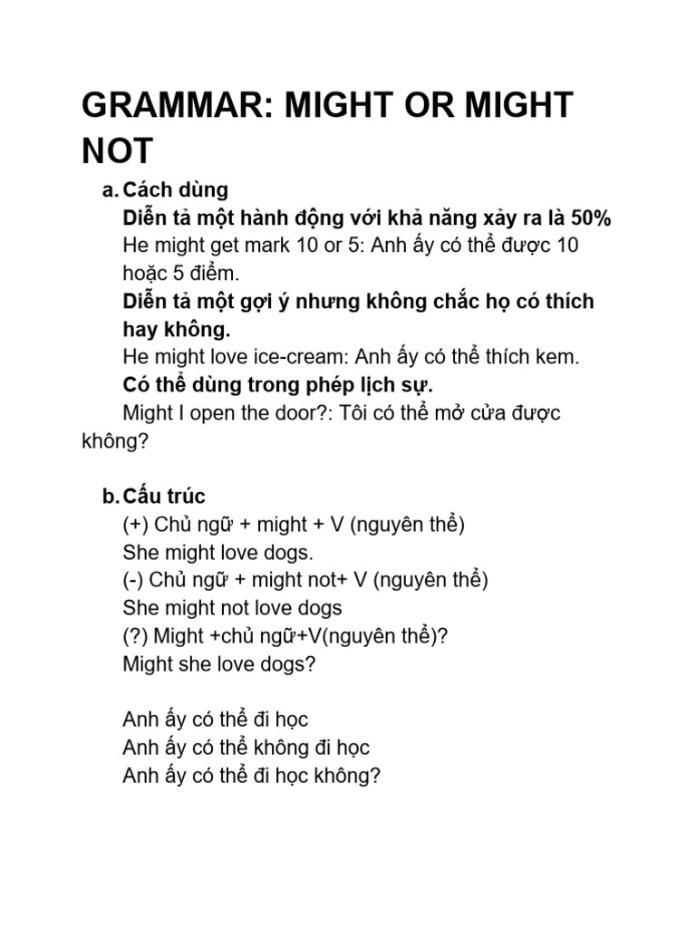 Grammar: Might Or Might NOT: a. Cách dùng Diễn tả một hành động với khả ...