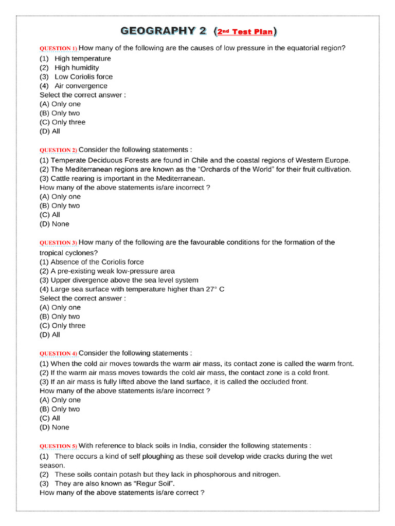 Geography - 2 - 2nd Rev Plan - QUESTIONS | PDF