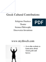Greek Cultural Contributions: Religious Practices Theater Science/Philosophy Discoveries/Inventions
