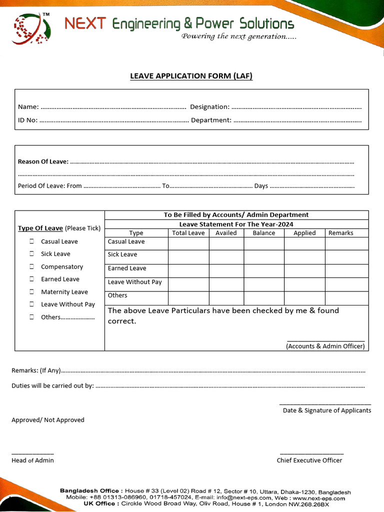 Leave Application Form Template | PDF