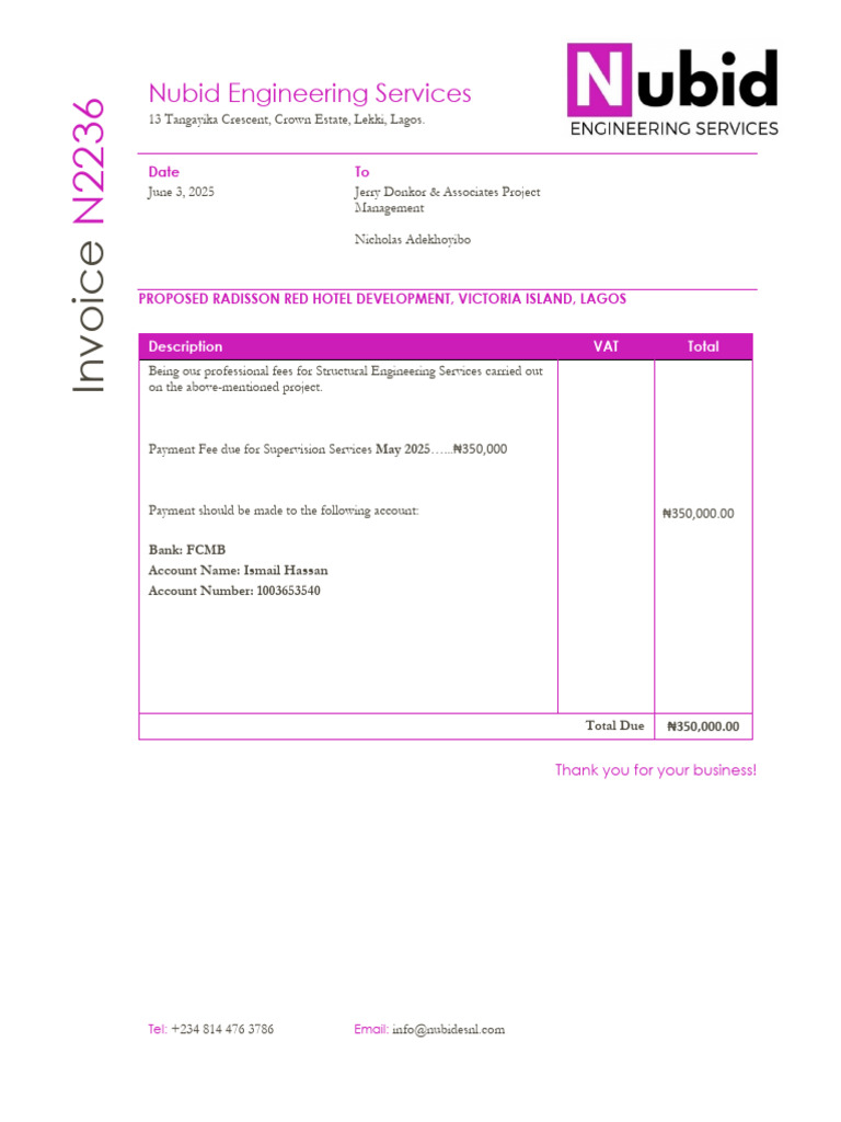 Invoice for Structural Engineering Services | PDF