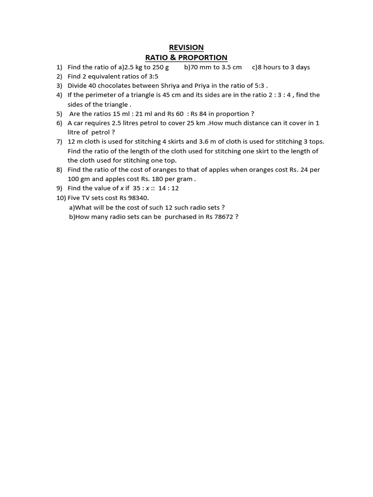 Ratio and Proportion Practice Problems | PDF