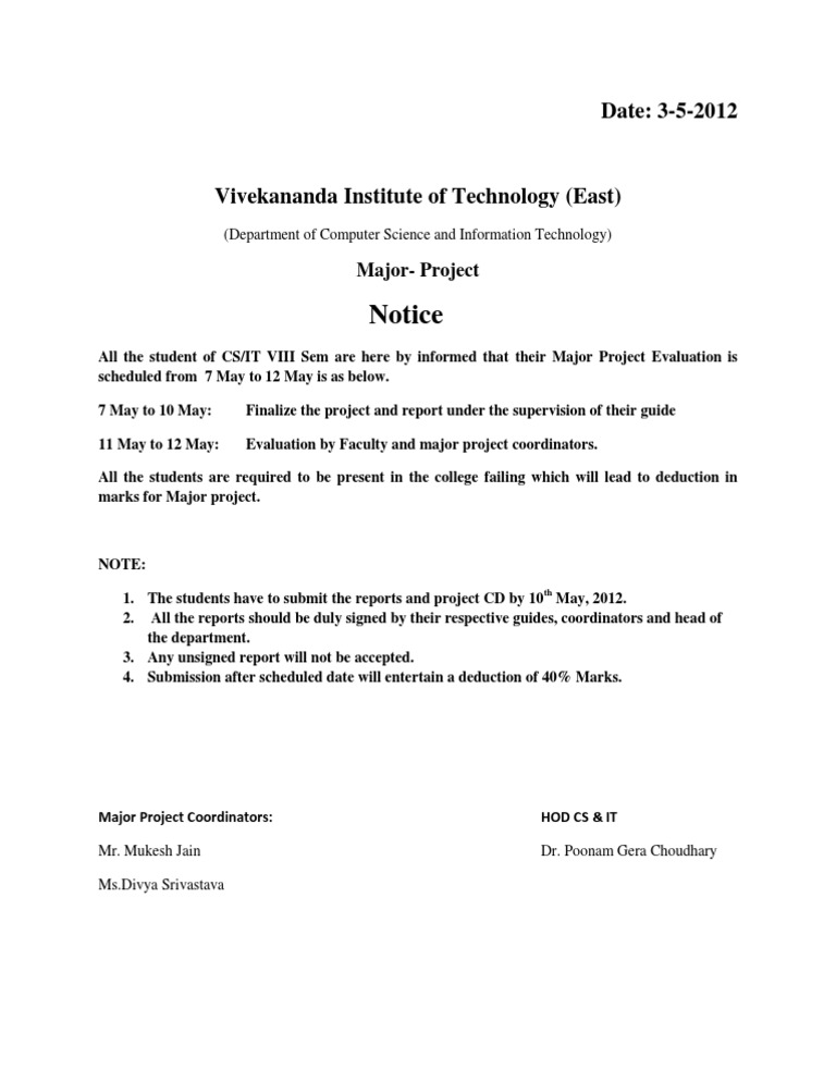 CS/IT Major Project Evaluation Notice | PDF | Business | Art