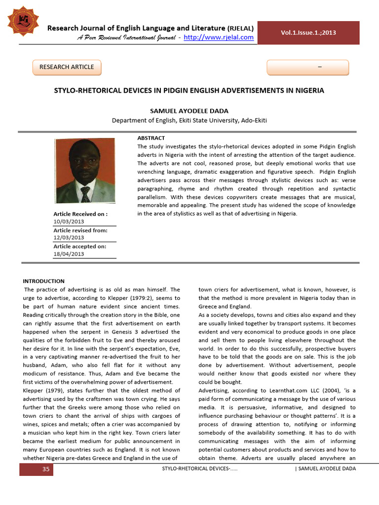 Stylo-Rhetorical Devices in Nigerian Pidgin Ads | PDF | Linguistics ...