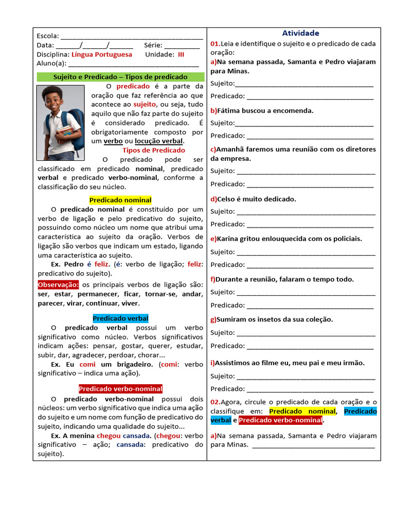 Tipos de Predicado em Língua Portuguesa | PDF | Assunto (gramática ...
