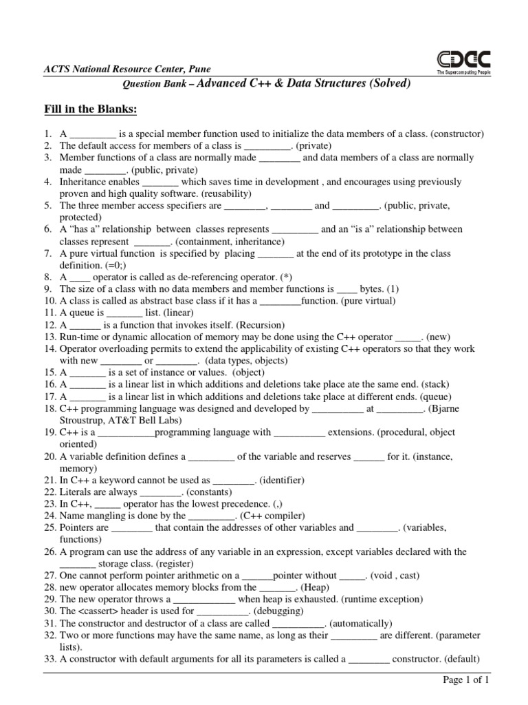 C++ Data Structures Question Bank | PDF | C++ | Class (Computer ...