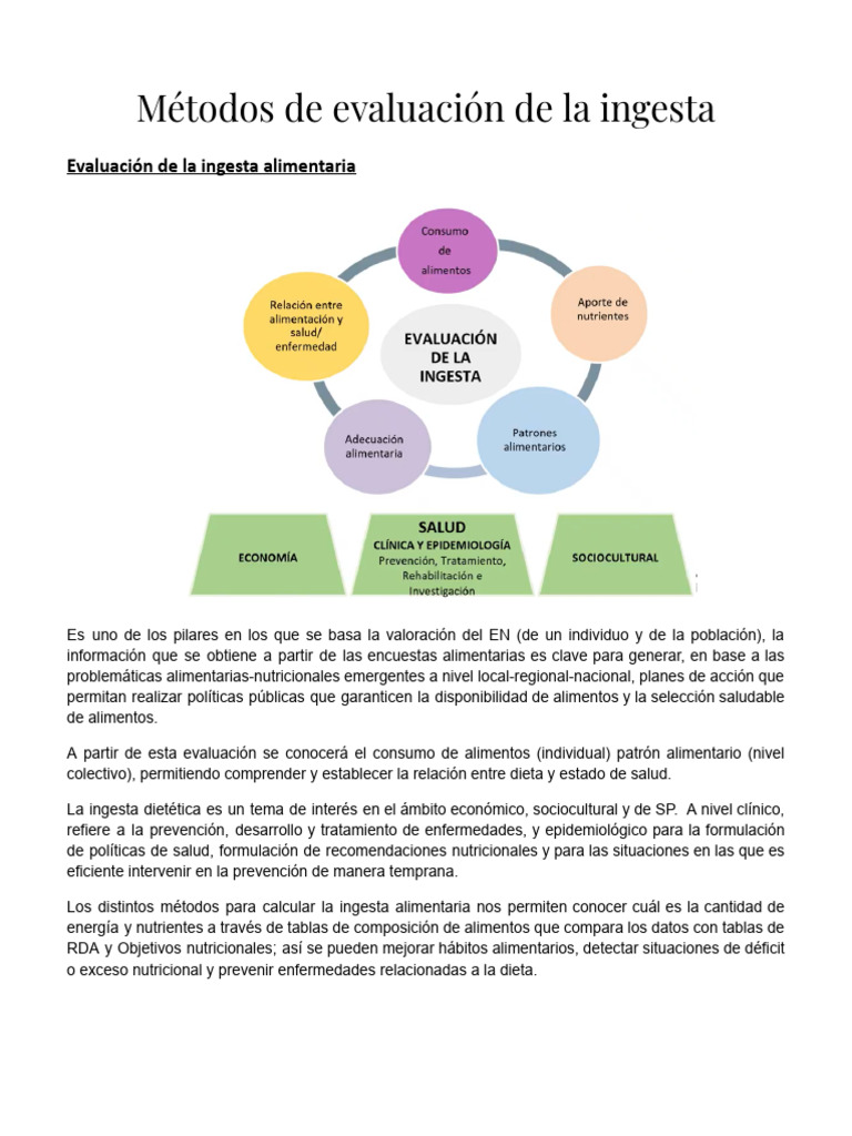Métodos para Evaluar la Ingesta Alimentaria | PDF | Dieta | Metodología ...