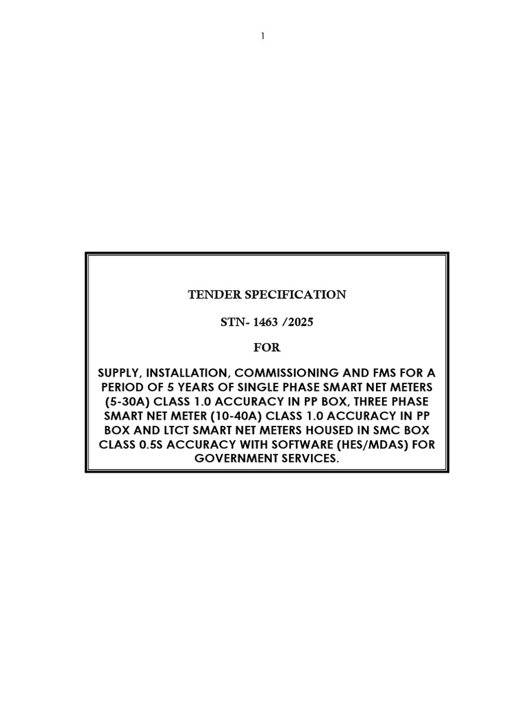 Tender for Smart Net Meters Supply | PDF | Taxes | Specification ...