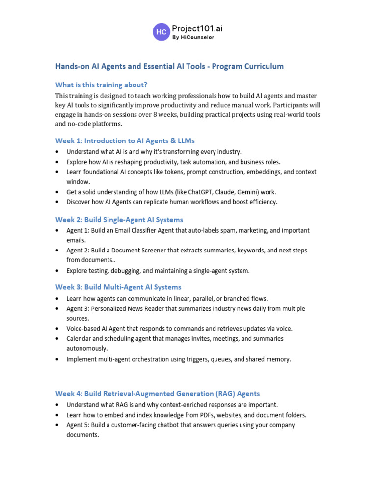 AI Agents Training Program Curriculum | PDF | Artificial Intelligence ...