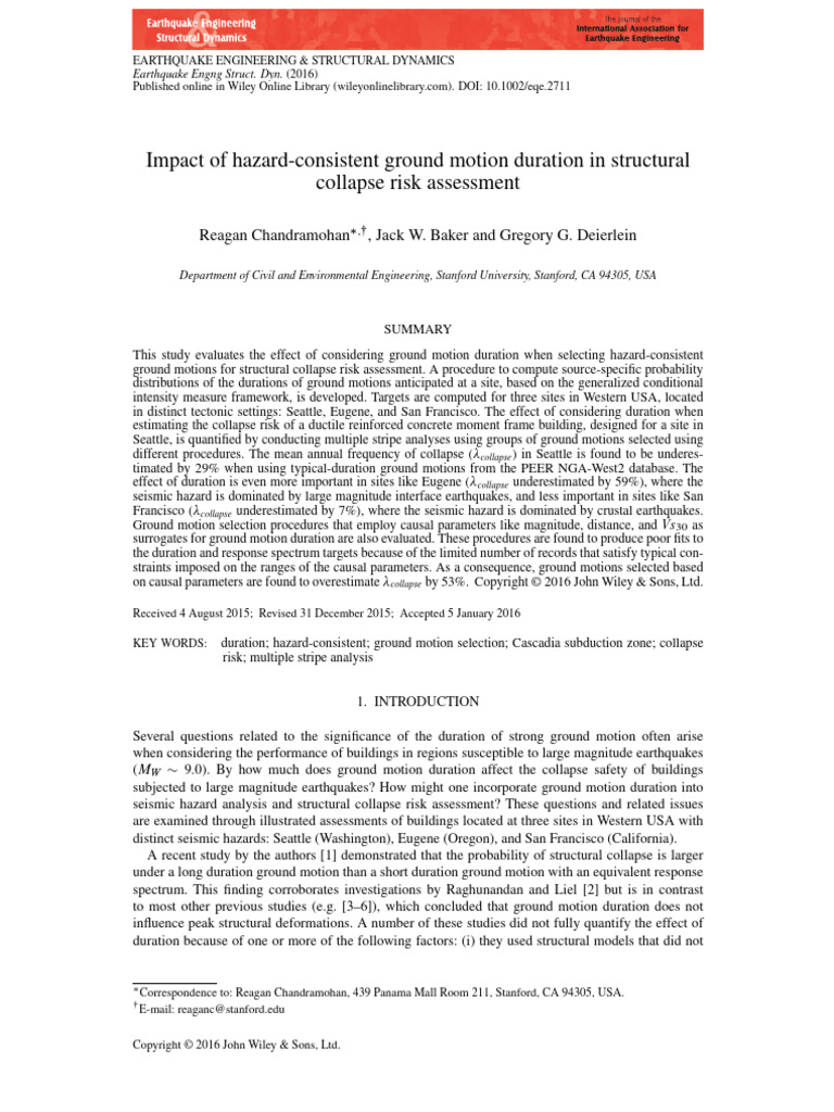 Ground Motion Duration in Collapse Risk Assessment | PDF | Earthquakes ...