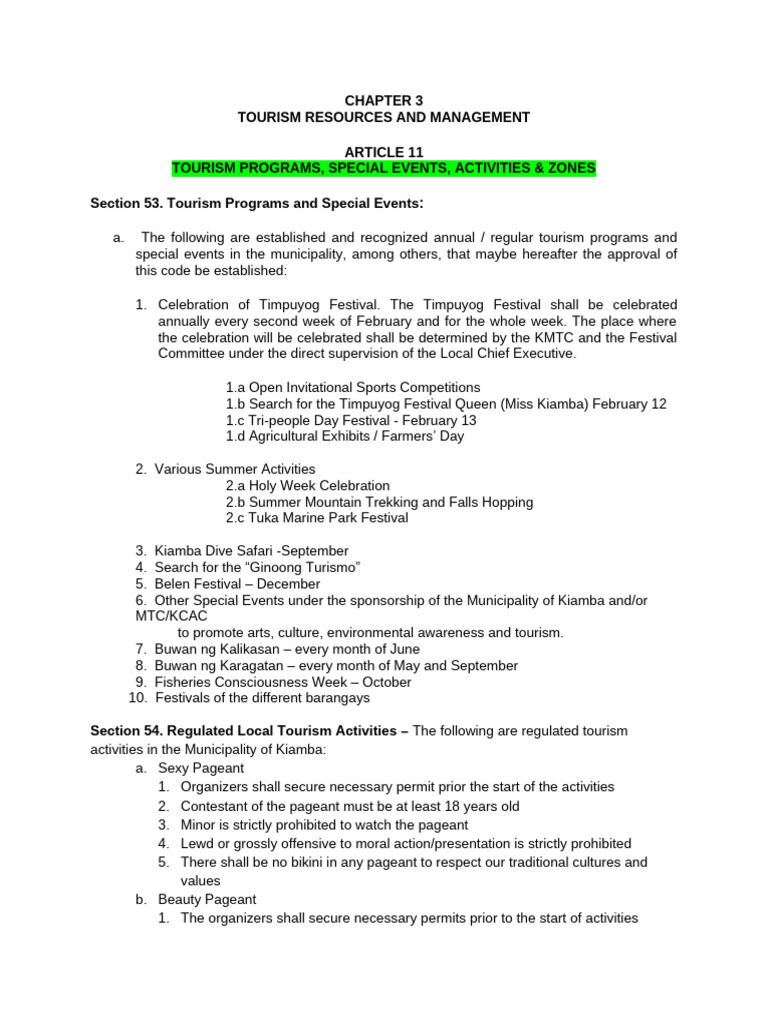 Kiamba Tourism Programs and Regulations | PDF | Tourism | Air Pollution