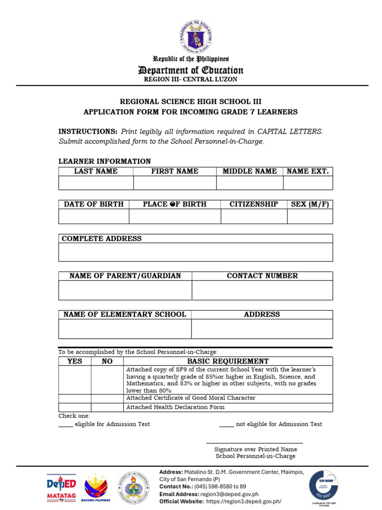 Application Form RSHS | PDF