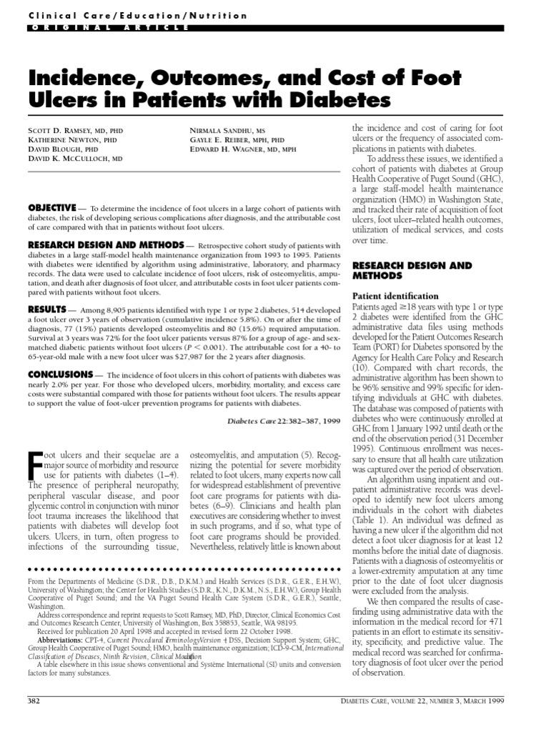 Foot Ulcer Incidence in Diabetes Patients | PDF | Comorbidity | Medical ...