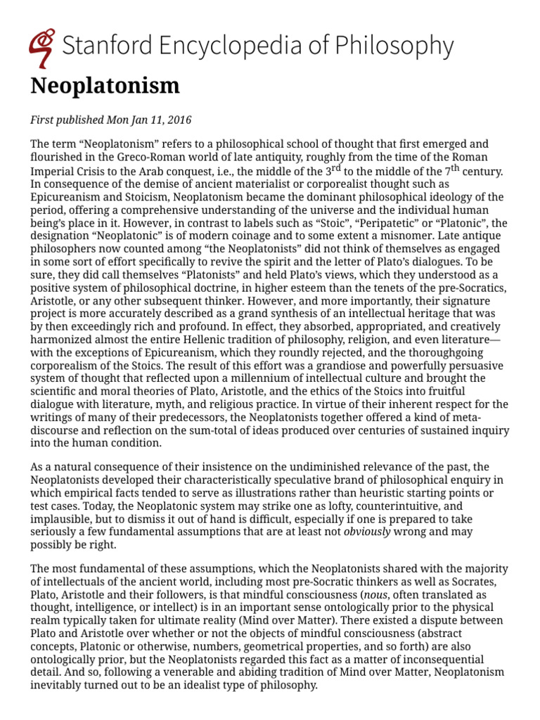 Neoplatonism: Philosophy of Late Antiquity | PDF | Neoplatonism | Plato